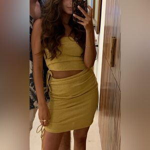 SABO Yellow Ruched Mini Dress Cutout Two Piece Set Size S